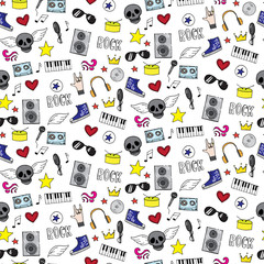 Seamless pattern with rock and emo music teen elements - 105426595