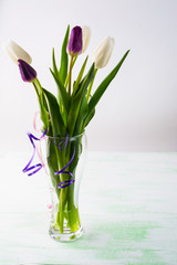 Bouquet of fresh tulips in a vase