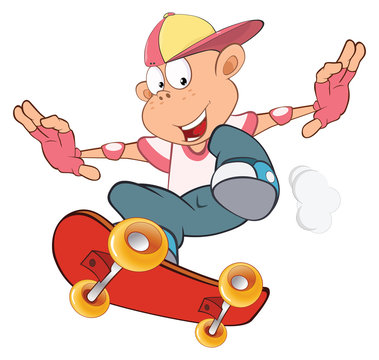 Illustration of Cute Little Boy Skateboarder
