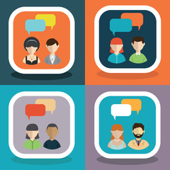 people icons with colorful dialog speech bubbles