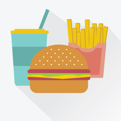 Illustrations cola, a hamburger, french fries. junk food