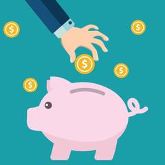 Vector piggy bank concept in flat style - money savings