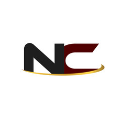 NC alphabet in grey and red with golden curve