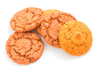 Macro oatmeal cookies isolated on white.