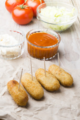Ration of Croquettes. Typical Tapa of Spanish Cuisine with Rusti