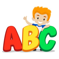 Illustration of Little Boy Standing behind ABC