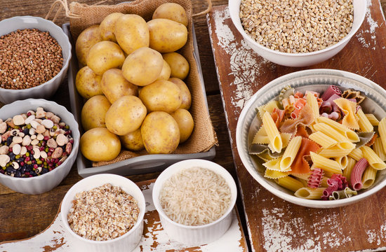 Healthy Food: Best Sources of Carbs on a wooden table.