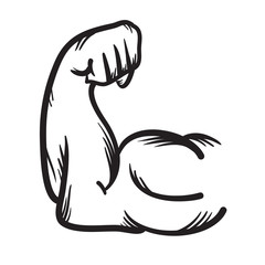 Strong arm vector hand drawn icon. Power.