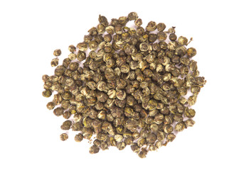 Top view of Oolong leaves rolled into balls