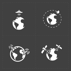 Earth vector icons set on dark background. 