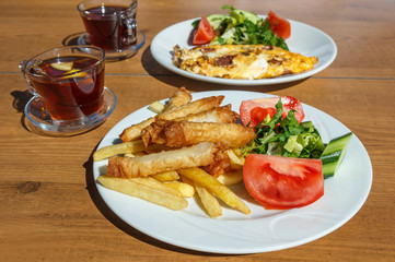 Turkish breakfast with borek