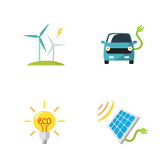 four flat eco icons 