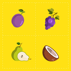 Colorful Fruit Icon Set on Bright Background 