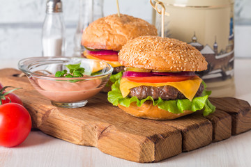 Closeup of home made burgers