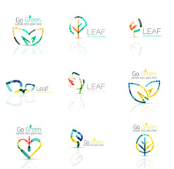 Fototapeta na wymiar Linear leaf abstract logo set, connected multicolored segments