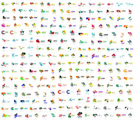 Mega collection of geometrical abstract logo templates, origami paper style business icons with sample text. Vector