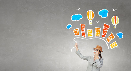 Businesswoman trying paper mustache