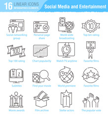 Miscellaneous social media and entertainment vector thin line ic