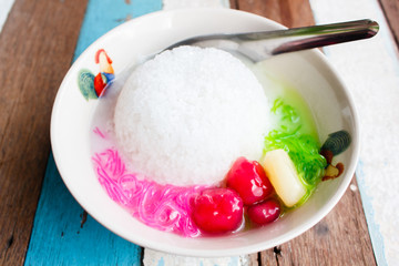 Crispy water chestnuts in coconut milk.