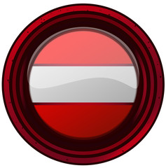 Austria Flag on a Round Red Framed Glossy Shield, Vector Illustration isolated on White Background.