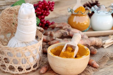 Turmeric powder with honey and milk for scrub.