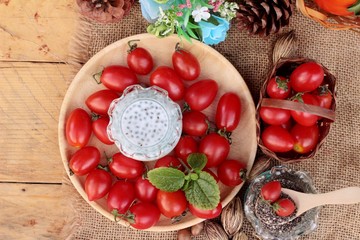 Chia seeds with milk and tomato delicious.