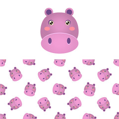 Hippo Head Icon And Pattern
