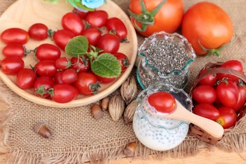 Chia seeds with milk and tomato delicious.