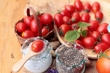 Chia seeds with milk and tomato delicious.