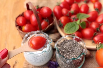 Chia seeds with milk and tomato delicious.