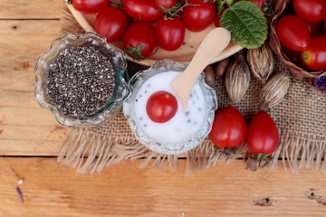 Chia seeds with milk and tomato delicious.