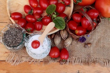 Chia seeds with milk and tomato delicious.
