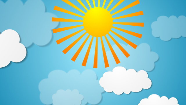 Summer motion design with sun and clouds. Video animation HD 1920x1080