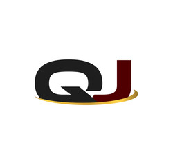 QJ alphabet in grey and red with golden curve