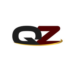 QZ alphabet in grey and red with golden curve