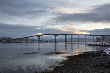 Fototapeta na wymiar Gisund-Bridge in Finnsnes in Troms county, Norway, Scandinavia
