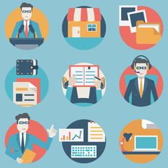 Flat set of modern vector icons and symbols on business management or analytics and e-commerce theme - part 3