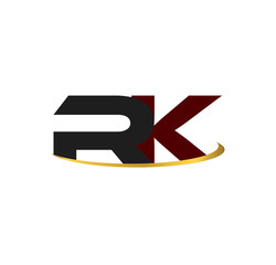 RK alphabet in grey and red with golden curve