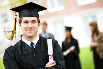 Graduation: Cheerful Graduate with Diploma