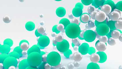 Abstract 3d background with balls of green and white
