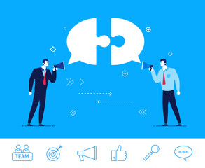 Vector business concept  illustration. Two businessman discuss good deal