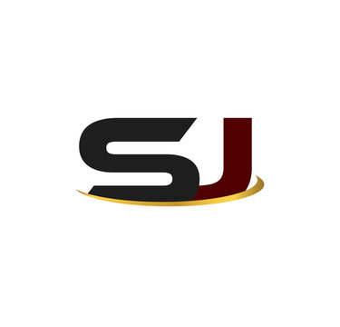 SJ alphabet in grey and red with golden curve