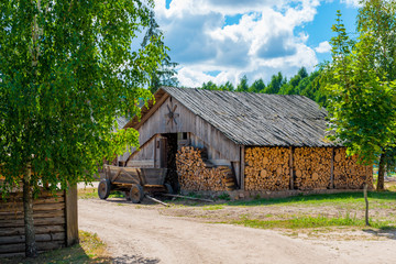 Fototapeta na wymiar barn full of reserve Firewood in rural areas