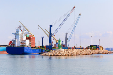 Container ship in a dock at port