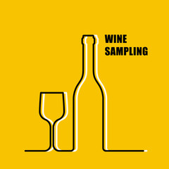 Wine bottle and wineglass contour - wine sampling