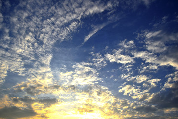 Sunset dramatic blue sky clouds in evening