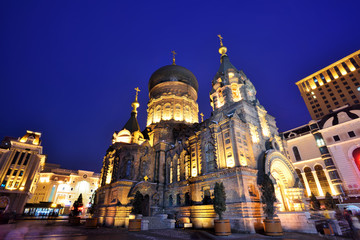 Fototapeta na wymiar Saint Sophia Cathedral in Harbin at night,China.