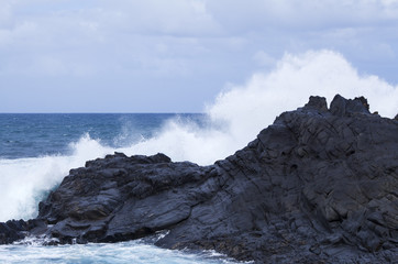 foaming waves by the shore at north of Gran Canaria
