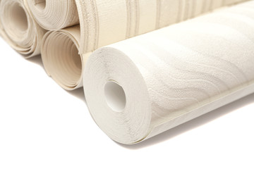 Roll of vinyl wallpapers on white background