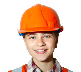 Young contractor on white background